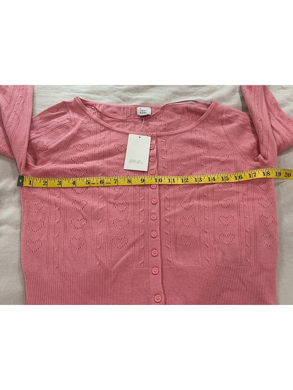 Women Valentine Long Sleeve Pointelle Heart Cardigan - A New Day Pink Sz Small